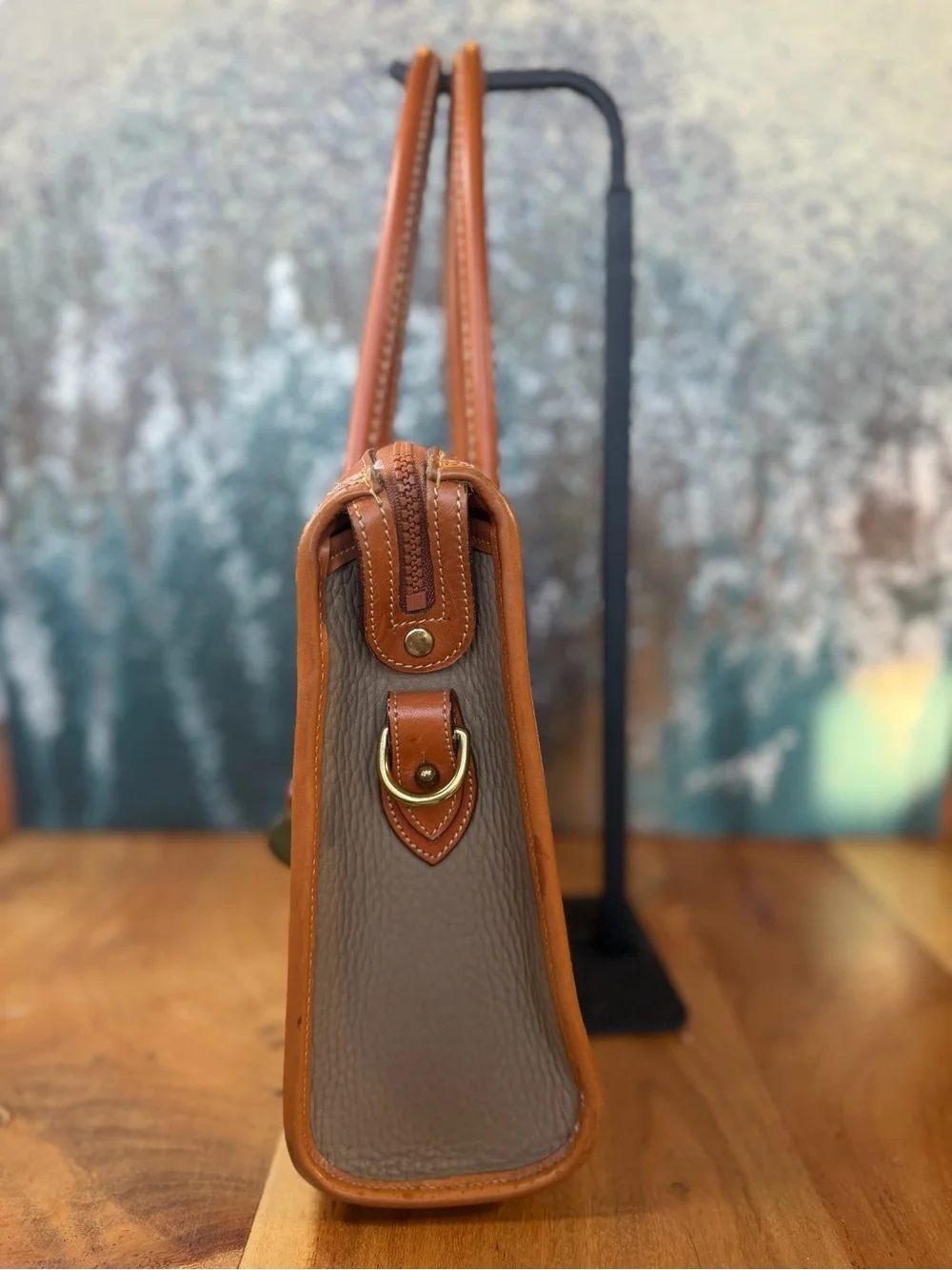 Dooney & Bourke Vintage Taupe/British Tan Leather Satchel Bag VGVC